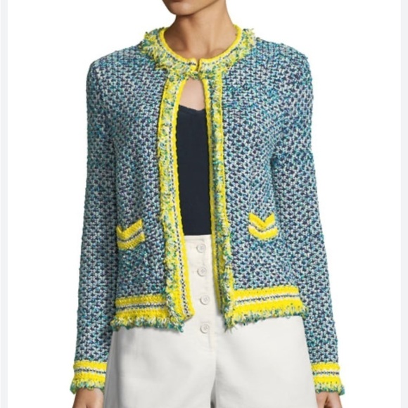 Missoni Tweed Fringe Blue Jacket Cardigan Sweater Size 48 Large 12 - Picture 2 of 15